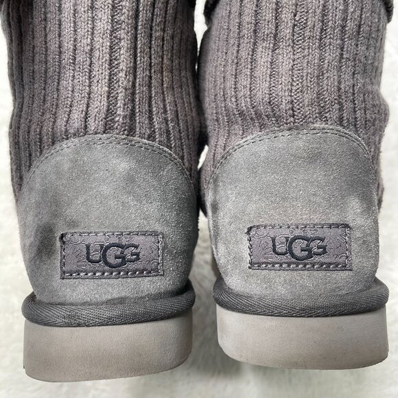UGG Women's Charcoal Grey Classic Knit Round Toe Boot Slip On Shoes Size 9 - Picture 5 of 13